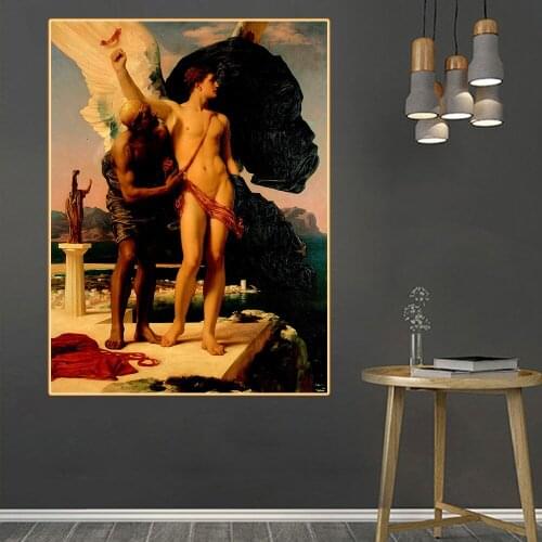 Citon Canvas Art Oil Painting Frederic Leighton《Icarus And Daedalus》Artwork Poster Picture Modern Wall Decor Home Decoration
