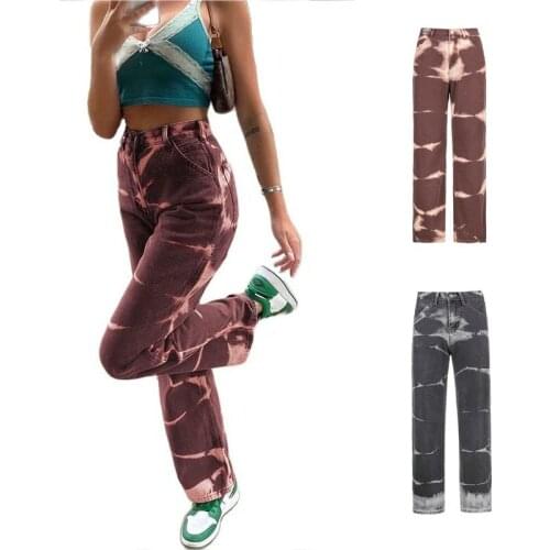 2021Tie Dye Print y2k Baggy Jeans Joggers Women Streetwear Vintage Aesthetic Straight Denim Pants High Waist Mom Jeans 90s
