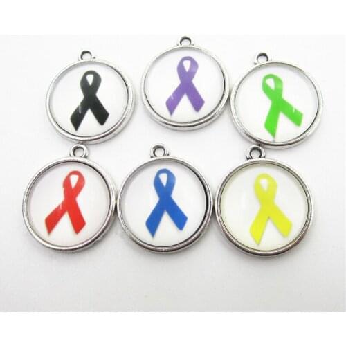 Hot Sale 10pcs Mix Color Cancer Ribbon Charms Dangle Charms Hanging Charms DIY Bracele&bangles Jewelry Accessory Floating Charm