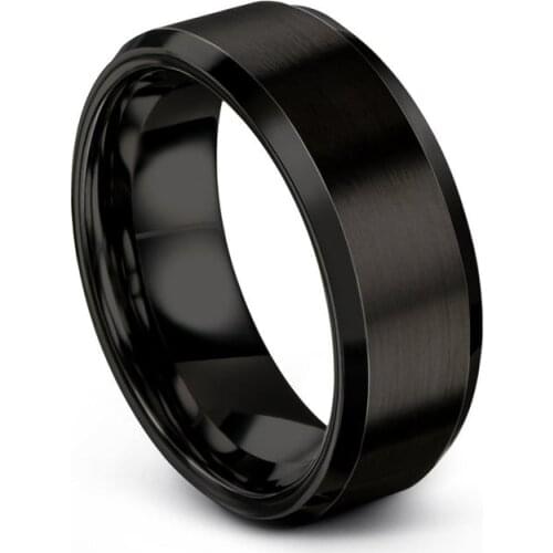 Classic Mens 8mm Black Stainless Steel Rings Brushed Surface Wedding Band Unisex Engagement Jewelry Size 6-13