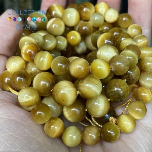 Natural Gold Plateden Tiger Eye Stone Spacer Loose Round Beads For Jewelry Making 4-12 mm Diy Bracelets Accessories Wholesale