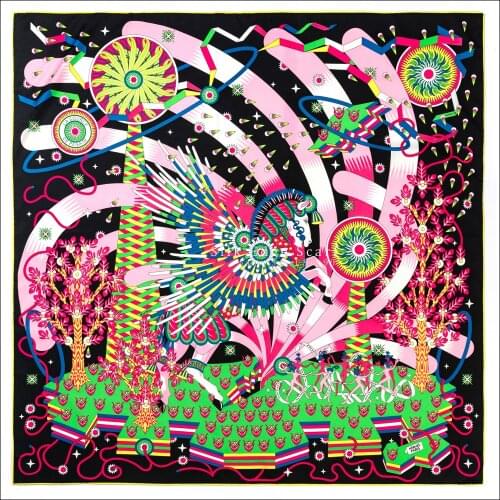 Square Silk Twill Scarf Hand Rolled Silk Scarf 90*90cm Manual Rolled Scarf horse Scarves For Ladies Designer la source de pegase