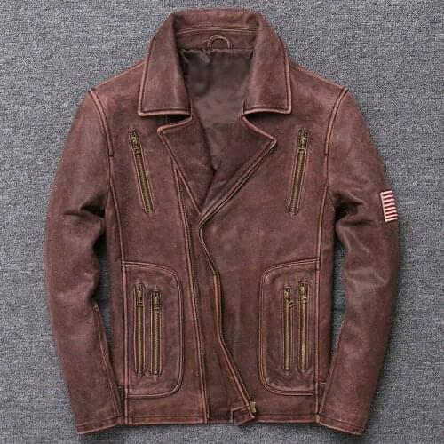 Cowhide Jacket Male Short Genuine Leather Clothing Youth Handsome Oblique Pull Fund Self-cultivation Loose Winter Coat