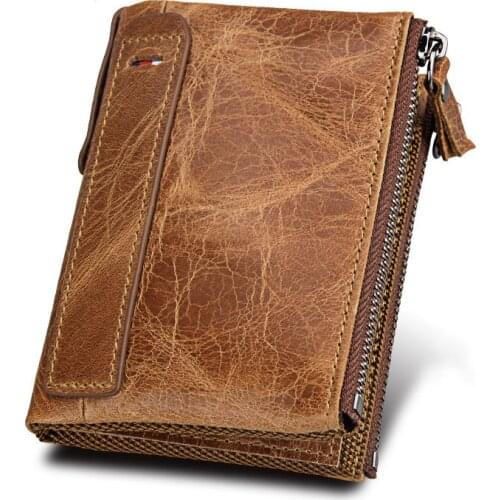 100% Genuine Leather Men Wallet Small Zipper Pocket Men Wallets Portomonee Male Short Coin Purse Brand Perse Carteira For Rfid