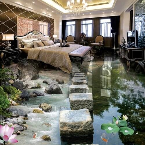 Custom 3D Photo Wallpaper Small Creek Stone Pier Bridge 3D Floor Murals PVC Waterproof Self-adhesive Mural Wallpaper Home Decor