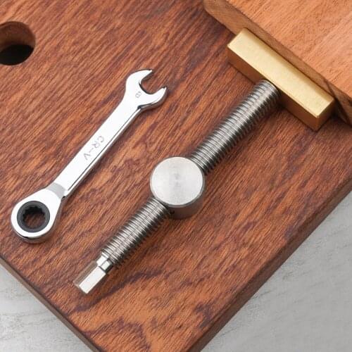 Woodworking Desktop Vise Tenon Locking Bar Fixing Tool with 8mm Ratchet Wrench for 20mm Table Hole Brass Retaining Block