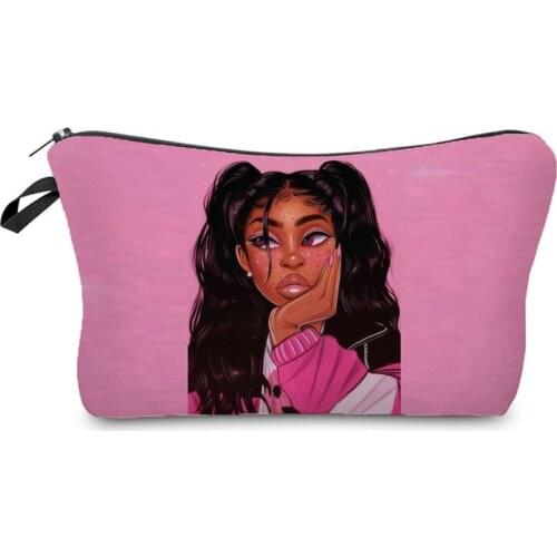 New Trend Fashion Selling Cosmetic Bag Cool Afro Girl Print Makeup Bag Ladies High Quality Storage Bag Multifunction Coin Purse