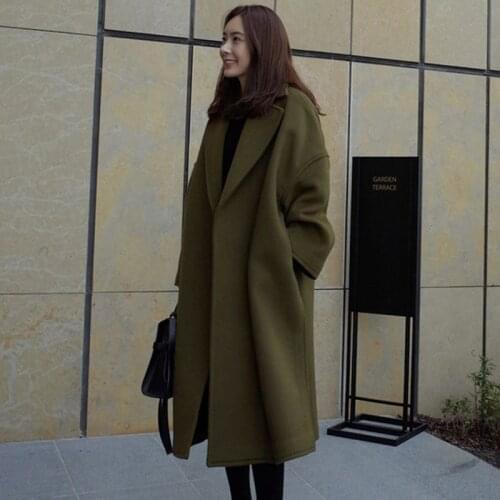 Autumn Winter Women Overcoat Trench Casual Solid Slim Wool Blend Coats Female Long Woolen Coats Outwear Casaco Mont