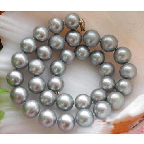 Fashion Women Pearl Jewellery,AA 11-12mm Huge Gray Color Round Freshwater Cultured Pearl Necklace,Wholesale ,New Free Shipping
