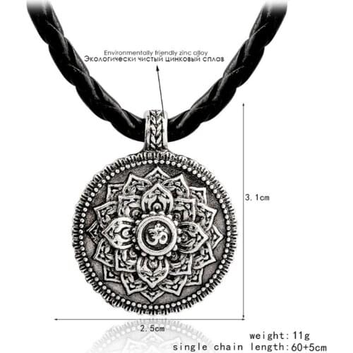 Om Lotus Mandala Medallion Pendant Necklace Tibetan Buddhist Meditation Jewelry