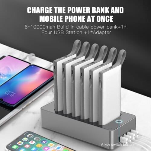 WST Portable Power Bank Charger Station Multifunction 6PCS 10000mAh External Battery for Bussiness and Public