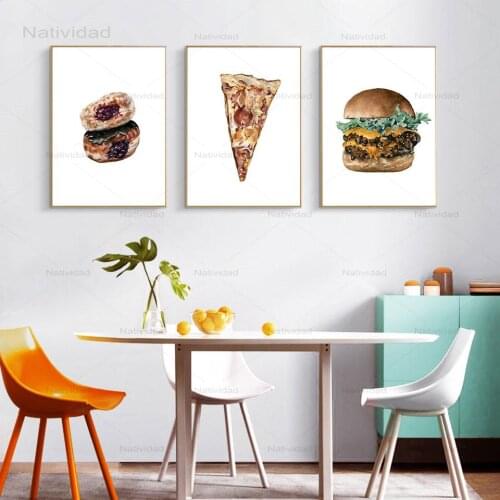 Nordic Food Pizza Hamburg Posters and Prints Frameless Canvas Painting Kitchen Wall Art Pictures for Dining Room Decoration