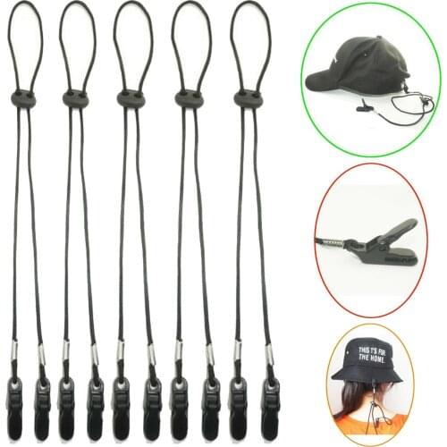 5 x ADJUSTABLE Cap Eyewear Retainer Hat Leash Clip Holder Black Nylon Cord Strap