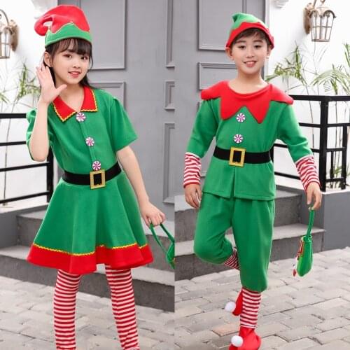 Christmas adult Boy Girl Christmas Santa Claus hat Costume Kids adult Family Green Elf Cosplay Costumes Carnival Party Supplies