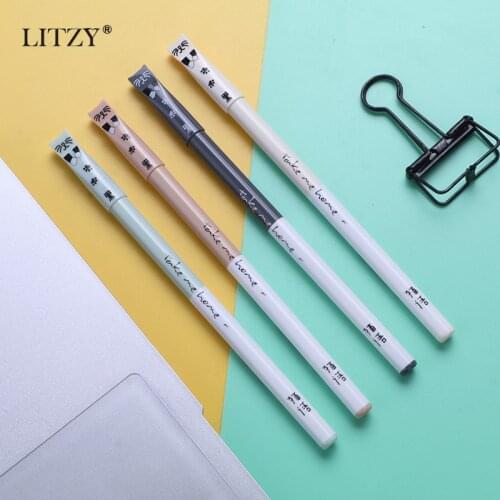 4Pcs/set 0.5mm Black Ink Gel Pen Kawaii Cat Neutral Pen Student Writing Stationery Office School Supplies