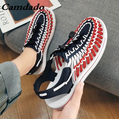 Summer Women Sandals Handmade Weaving Fashion knit Design Breathable Men Beach Sandals Soft Bottom AntiSkid Outdoor Couple Shoes