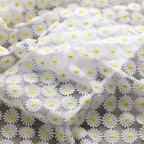 Mesh cloth white daisy embroidered soft lace fabric wedding dress cheongsam dress clothing fabric hand cloth 50x150cm