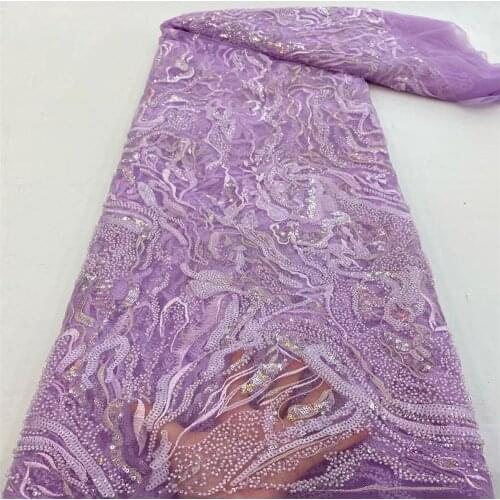 SJ Lace Handmade African Beaded Lace Fabric 2021 High Quality Embroidery Nigerian Lace Fabrics For Women French Mesh Lace x1-81