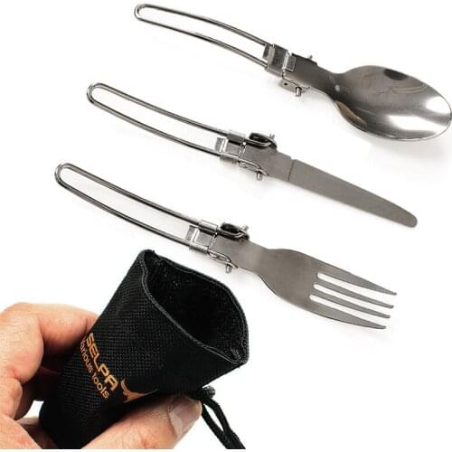 3pcs Foldable Knife Fork Kit Stainless Steel Dinnerware Set Travel Dinner Set Portable Cutlery Set Outdoor Cubiertos Portatil