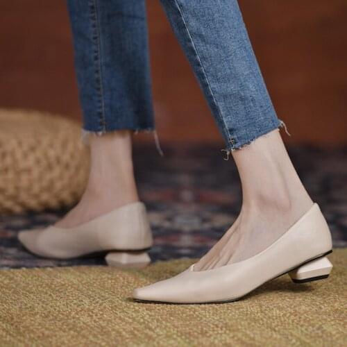 Women Boat Shoes Pointed Toe Dress Shoes Low Heels Pumps Ol Office Ladies Shoes Shallow Zapatos Mujer Black Spring Autumn 9341L