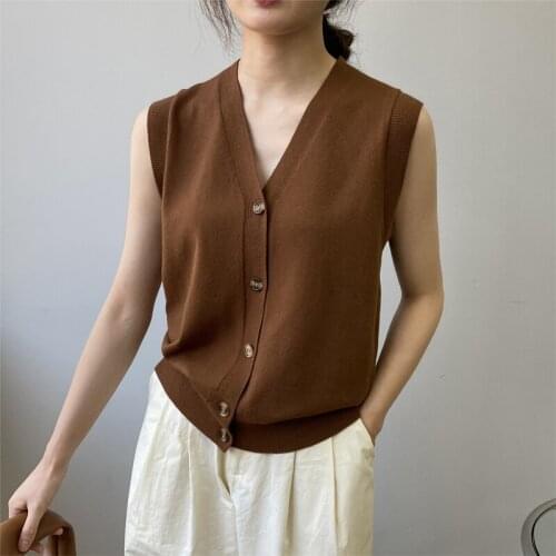 Spring and autumn womens casual solid color V-neck vest vest