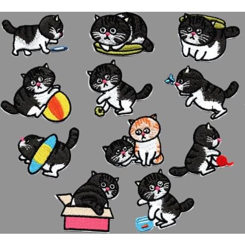 High Quality animal Funny Cat Patches 3D Embroidery Patch For Clothes Fabric Stickers Iron On Patch Badge Jeans Pocket Appliques