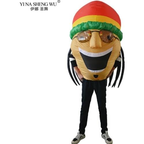 Jamaican Inflatable Costume Adult Blow Up Suit Halloween Christmas Party Carnival Cosplay Indian Big Head Fancy Dress Women Men