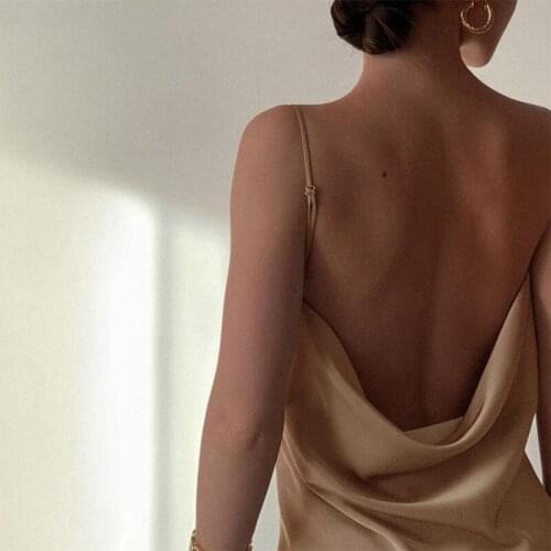 H9ED Women Sleeveless Satin Tank Top Sexy Cowl Pleated Backless Camisole Slim Vest