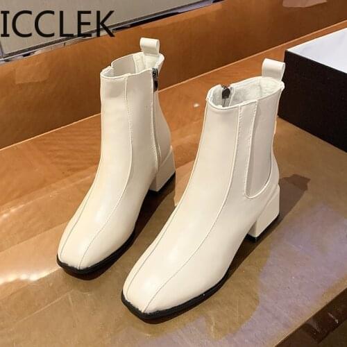 Women Boots Plush Ankle Square Heels Winter Warm Black Short Female Shoes Botas Mujer 2020 Square Toe Botas Altas Mujer