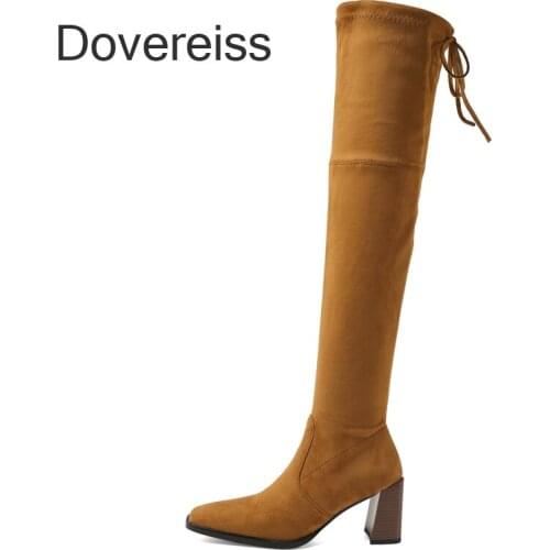 Winter Woman Fashion New Pointed Toe Consice Shoes Zipper Pure Color Red Block Heels Over The Knee Boots Big size 42 43