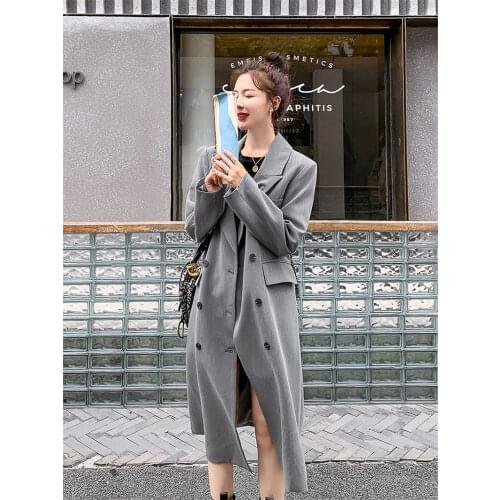 Two-Wear Suit-Style Dress Mid-Length 2020 Autumn New Korean Loose Drape Temperament Windbreaker Jacket Women Long Blazer Y442