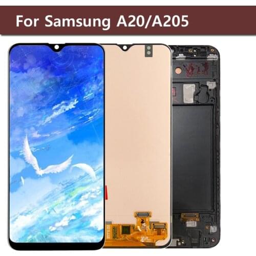 LCD Display For Samsung A20 A205 SM-A205F LCD Screen Display Assembly Replacement Repair Parts With Frame For A20 Display