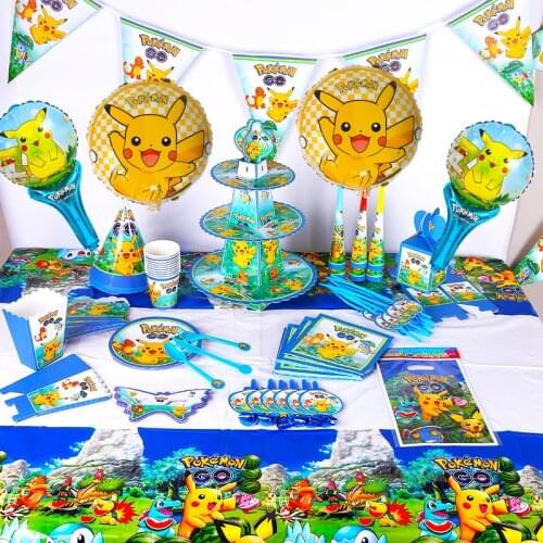 20 Style New Pokemon Theme Figures Pikachu Birthday Party Decoration Tableware Set Paper Cups paper plates Anime Figure Toy Kid