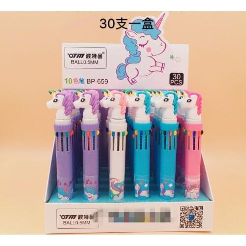 30pcs/box Creative Cartoon Horse 10 Colors Ballpoint Pen Students Children Birthday Gift Prize Stationery