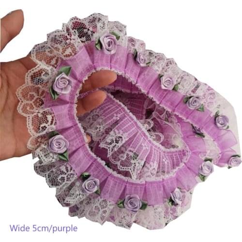5CM Wide NEW Embroidery 3D rose flower lace fabric trim ribbon DIY sewing applique collar fringe guipure wedding cloth decor