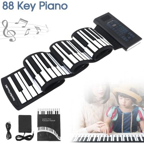 88 Keys USB MIDI Output Roll Up Piano Rechargeable Electronic Portable Silicone Flexible Keyboard Organ Built-in Speaker