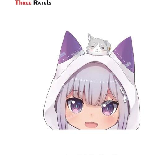 B411 Kawaii Cartoon Car Sticker for Emilia Re Zero Peeker Big Head Anime Vinyl JDM Window Trunk Laptop Wall Decal