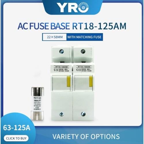 AC 1Sets 2P Fuse Base 690V With 22x58MM Fast Blow Ceramic Fuse Core 63A 80A 100A 125A RO17
