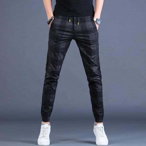 Fashion Men Plaid Pants Casual Drawstring Joggers Streetwear Sport Trousers