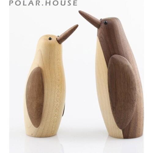 Wooden Penguin Dolls For Home Decoration Penguins Wood Sculpture Animal Figurines Living Room Decor Stuff Gift Set for Women/Men