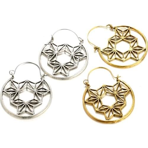 Docona Hollow Geometric Pendant Earring Antique Gold Irregular Carving Flower Dangle Earrings for Women Statement 6758