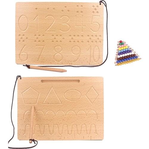 Montessori Digitals Shapes with Colored Beads Writing Board Math Toys English Letter Board Double Side Practice for Student Gift