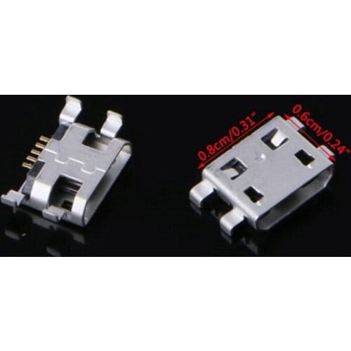 10pcs 5 Pins Mini USB Jack Connectors Micro USB Type B Female Connector Charging Socket Four Feet Plug Connectors 0.8*0.6mm