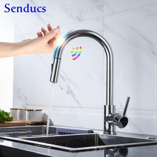 Chrome Touch Kitchen Faucet New Design Pull Out Kitchen Sink Faucet Smart Touch Kitchen Tap Intelligent Sensor Kitchen Faucets