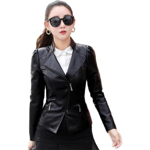 Faux leather jacket women black plus size 2020 spring autumn new Korean short slim zipper pockets PU moto coats feminina JD790