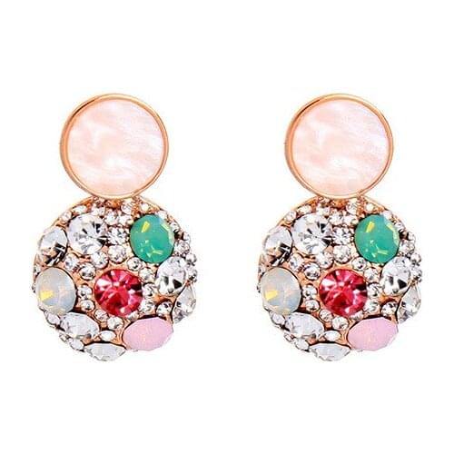 Tiny Pave Crystal Circle Disc Earrings Pink Acrylic Alloy Drop Earrings for Woman Chic Earrings for Women Girl Gift
