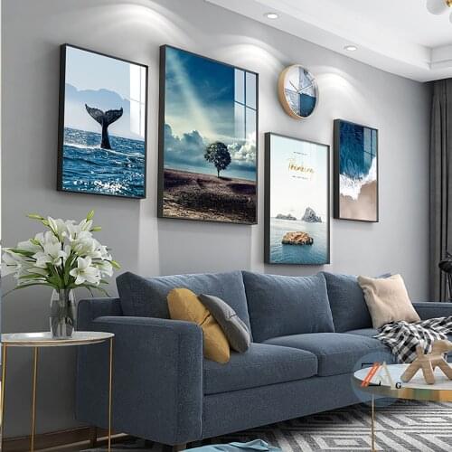 Sea whale island and tree Nordic posters and prints wall art canvas landscape wall painting living room home decoration