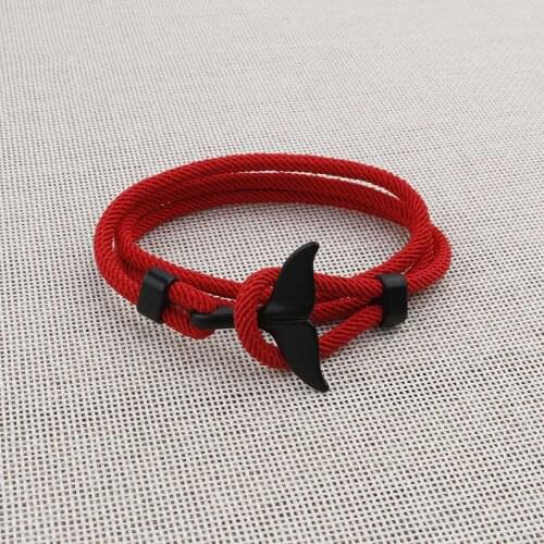 Hand Braided Whale Tail Viking Bracelet Charms Handmade Red Rope Braslet For Men Wristband String Adjustband Jewelry Homme