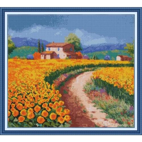 Garden Cottage White Cloth Printed Cross Stitch Kit DIY Scenery Pattern Embroidery 14CT 11CT Needlework Home Decoration Painting