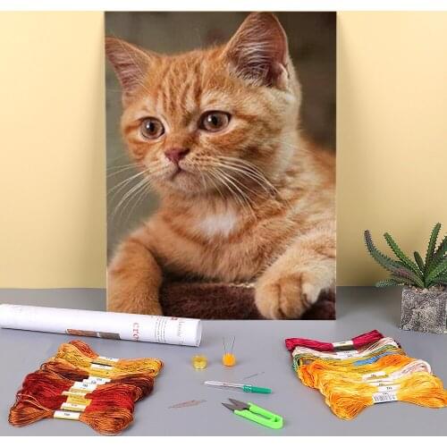 Animal Cat Pre-Printed 11CT Cross Stitch Embroidery Complete Kit DMC Threads Handiwork Knitting Needlework Handmade Needle